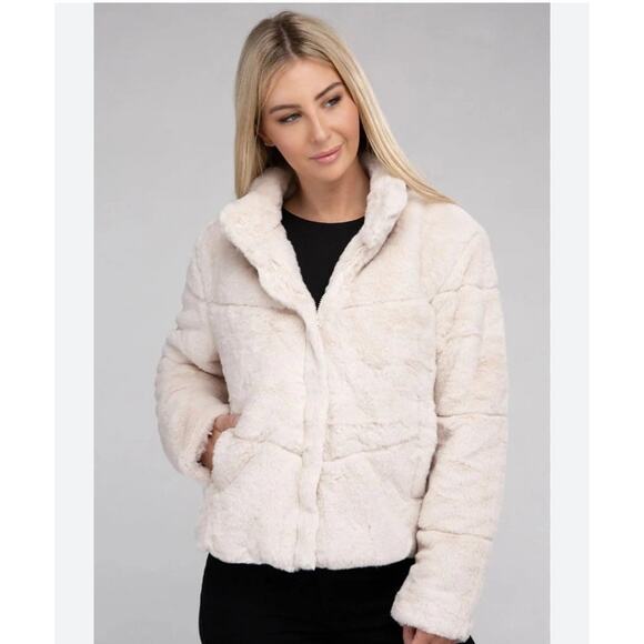 Ambiance Outerwear Faux Fur Shearling Teddy Jacket Ivory Womens Size Large - Picture 9 of 9
